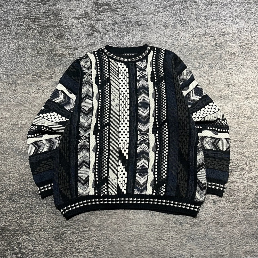Vintage Protege Sweater Crewneck Mens XL 3D Chunky Knit Pattern Acrylic USA‎ 90s